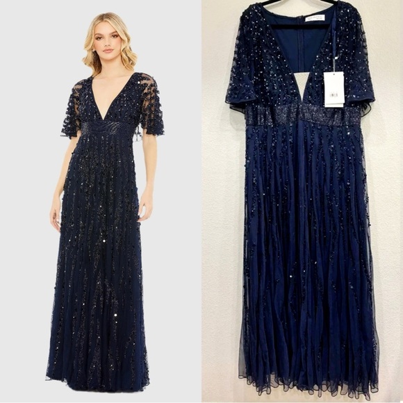 Size‎ 18 NWT Mac Duggal 93784 Embellished V-Neck Column Gown